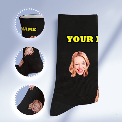Custom Socks with Face Photo Gifts-Black