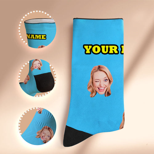 Custom Socks with Face Photo Gifts-Blue