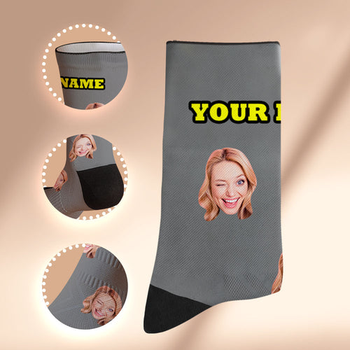 Custom Socks with Face Photo Gifts-Grey