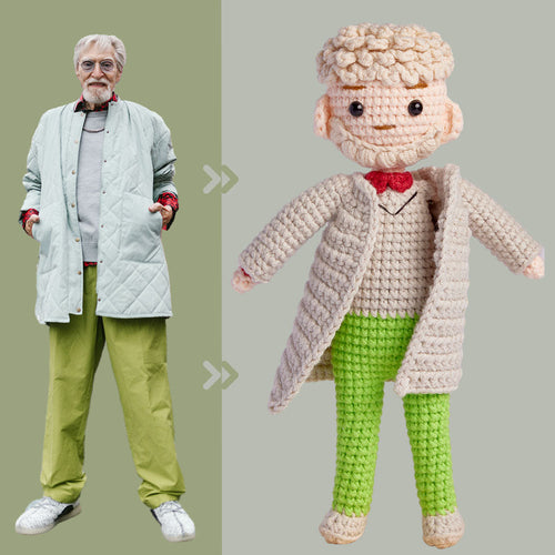 Custom Crochet Doll Personalized Gifts Handwoven Mini Look alike Dolls - Fashion Grandpa Doll - FaceSocksUsa