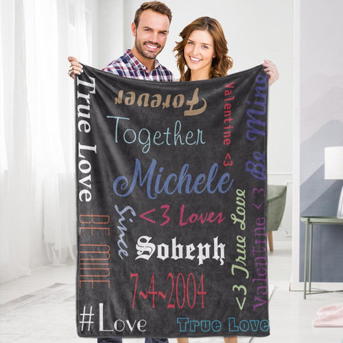 Personalized Custom Blanket Valentine's Fleece Blanket Happy True Love Together