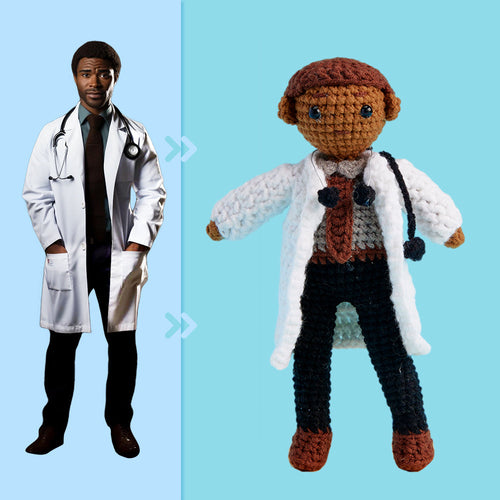 Full Body Customizable 1 Person Custom Crochet Doll Personalized Gifts Handwoven Mini Dolls - Doctor - FaceSocksUsa