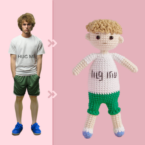 Full Body Customizable 1 Person Custom Crochet Doll Personalized Gifts Handwoven Mini Dolls - Hug Me Boy - FaceSocksUsa