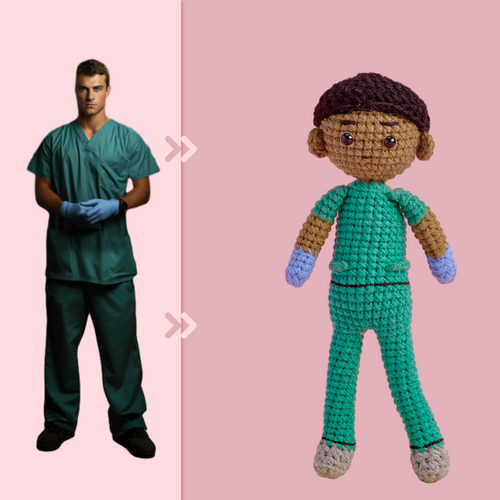 Full Body Customizable 1 Person Custom Crochet Doll Personalized Gifts Handwoven Mini Dolls - Scrubs - FaceSocksUsa