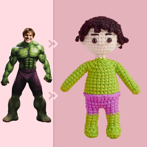 Full Body Customizable 1 Person Custom Crochet Doll Personalized Gifts Handwoven Mini Dolls - Hulk - FaceSocksUsa