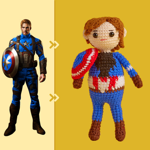 Full Body Customizable 1 Person Custom Crochet Doll Personalized Gifts Handwoven Mini Dolls - Captain America - FaceSocksUsa