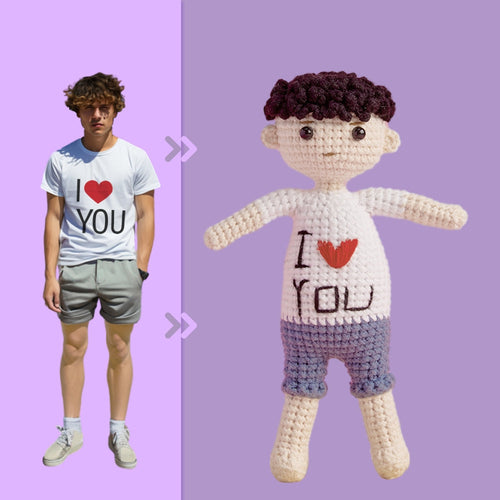 Full Body Customizable 1 Person Custom Crochet Doll Personalized Gifts Handwoven Mini Dolls - I Love You - FaceSocksUsa