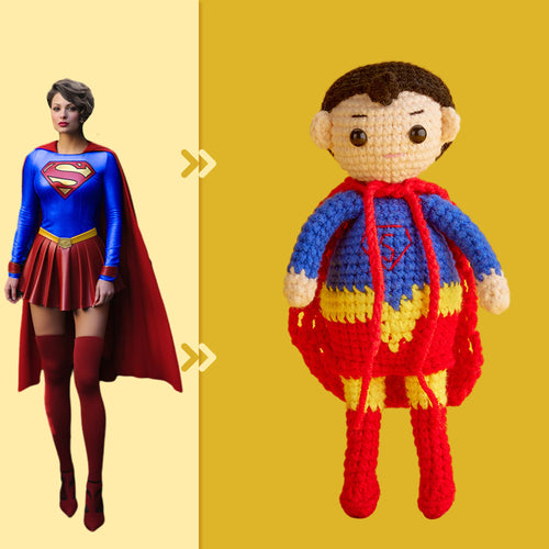 Full Body Customizable 1 Person Custom Crochet Doll Personalized Gifts Handwoven Mini Dolls - Supergirl - FaceSocksUsa