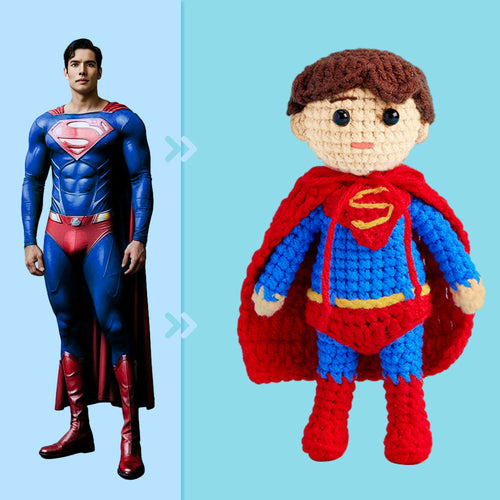 Full Body Customizable 1 Person Custom Crochet Doll Personalized Gifts Handwoven Mini Dolls - Superman - FaceSocksUsa
