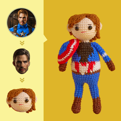 Custom Face Crochet Doll Personalized Gifts Handwoven Mini Dolls - Captain America - FaceSocksUsa