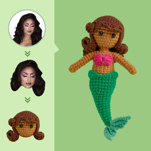 Custom Face Crochet Doll Personalized Gifts Handwoven Mini Dolls - Mermaid - FaceSocksUsa