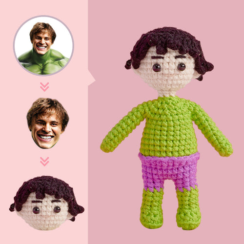 Custom Face Crochet Doll Personalized  Handwoven Mini Dolls Gifts - Hulk - FaceSocksUsa