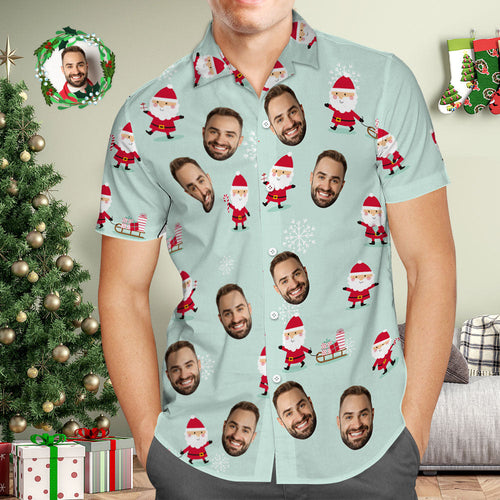 Custom Face Hawaiian Shirt Personalized Photo Hawaiian Shirts Santa Claus Christmas Gift for Him