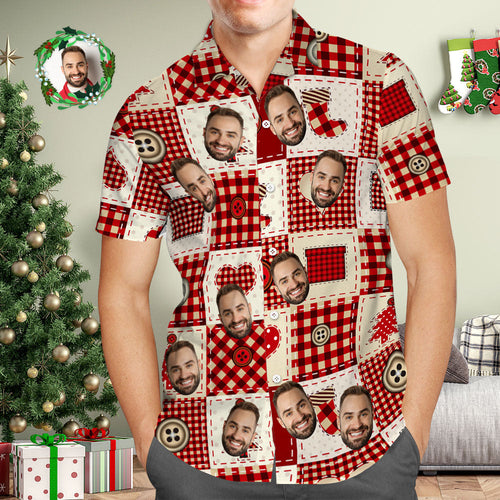 Custom Face Hawaiian Shirt Personalized Photo Christmas Plaid Hawaiian Shirts Christmas Gift for Him