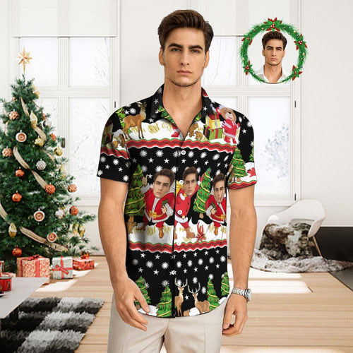 Custom Face Hawaiian Shirt Men's All Over Print Aloha Shirt christmas Gift - Santa Claus with Presents - FaceSocksUsa