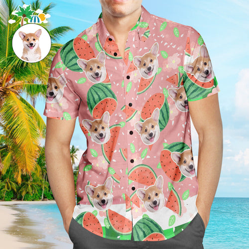 Custom Face Hawaiian Shirt Cartoon Watermelon Men's Popular All Over Print Hawaiian Beach Shirt Holiday Gift - PetGiftsCustom