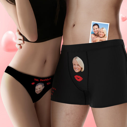 Personalized Face Couple Underwear Yes Daddy Custom Underwear for Couple Valentine's Day Gift - FaceSocksUSA