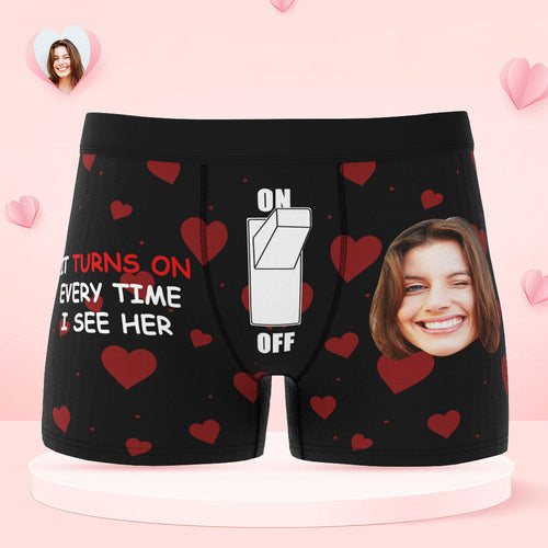 Custom Face Boxer Briefs Personalized Underwear IT TURNS ON EVERY TIME I SEE HER Valentine's Day Gifts for Him - FaceSocksUSA