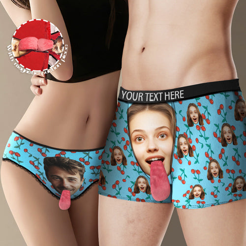 Custom Face Underwear Personalized Magnetic Tongue Underwear Cherry Valentine's Day Gifts for Couple - FaceSocksUSA