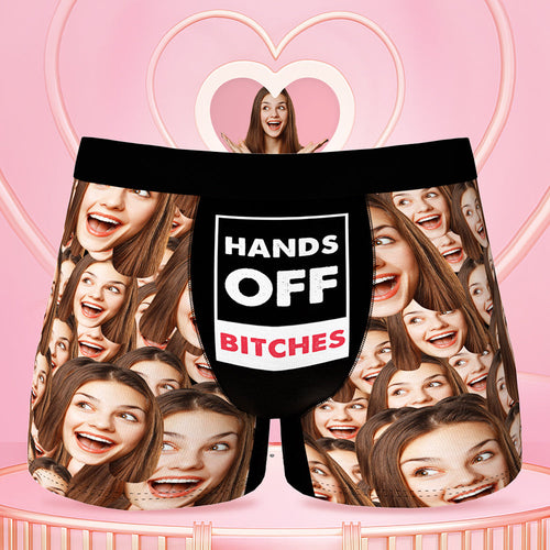 Custom Face Boxer Briefs Personalized Face Underwear Mash Face - Hands Off Bitches - FaceSocksUsa