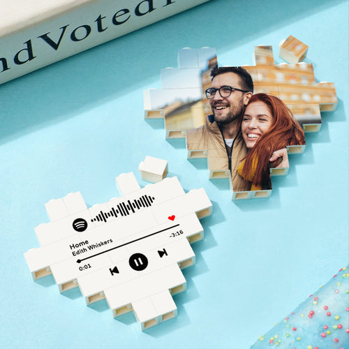 Custom Spotify Code Building Brick Personalized Photo Block Heart Shape - FaceSocksUsa