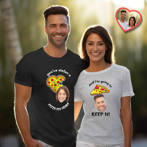 Custom Couple Matching T-shirts Pizza My Heart Personalized Matching Couple Shirts Valentine's Day Gift - FaceSocksUSA