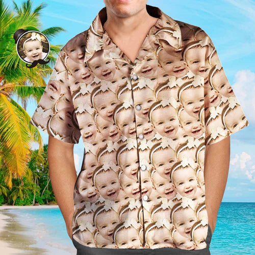Custom Photo Hawaiian Shirt Parent-child Wears Personalized Face Hawaiian Shirt Gift Face Mash
