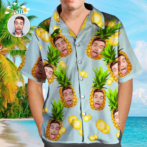Custom Face Shirt Hawaiian Shirts and Dress Couple Outfit for Lover - Big Pineapple