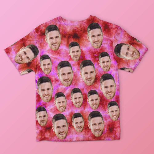 Custom Face Men's T-shirt Personalized Photo Funny Tie Dye T-shirt Gift For Men Pink - FaceSocksUsa