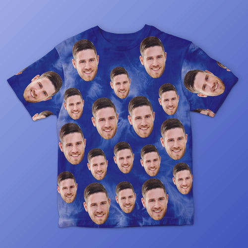 Custom Face Men's T-shirt Personalized Photo Funny Tie Dye T-shirt Gift For Men Dark Blue - FaceSocksUsa