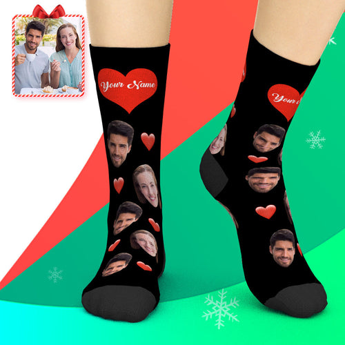 Printed In USA Custom Christmas Face Socks Add Pictures and Name - Heart