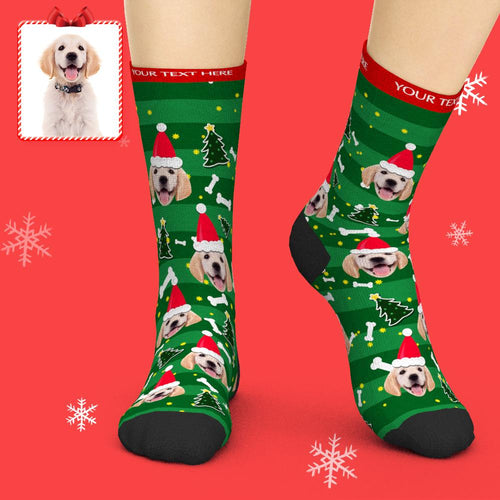 Printed In USA Custom Face Socks Add Picture and Name Santa Dog