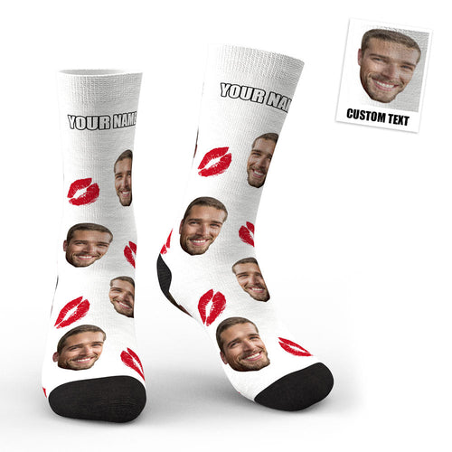 3D Preview Custom Face Red Lips Kiss Socks - FaceSocksUsa