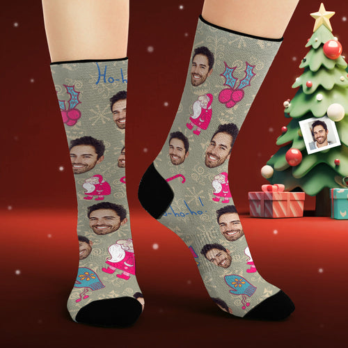 Custom Face Socks Personalized Photo Socks Funny Santa Claus Merry Christmas - FaceSocksUsa