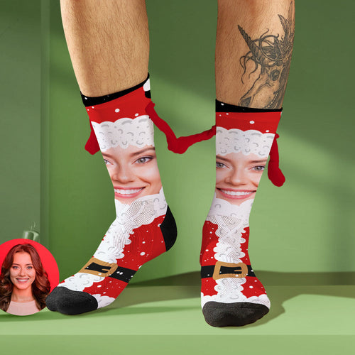 Custom Santa Face Socks Funny Doll Mid Tube Socks Magnetic Holding Hands Socks Christmas Gifts