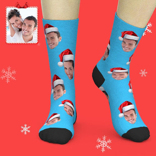 Printed In USA Custom Face Socks Add Pictures and Name Wear Santa Hat