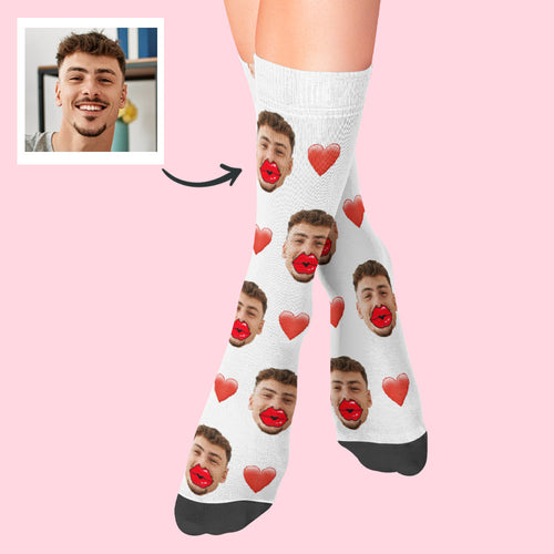 Custom Face Socks Heart and Red Lips Socks