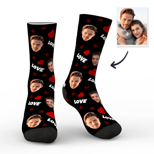 Printed In USA Custom Christmas Face Socks Add Pictures For Family - Love