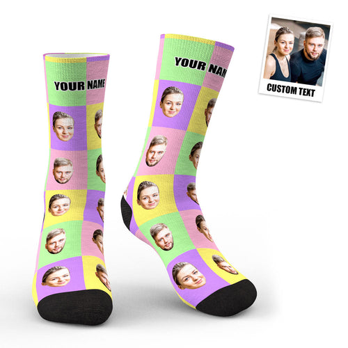 3D Preview Custom Face Socks Colorful Square Personalized Funny Socks - FaceSocksUsa