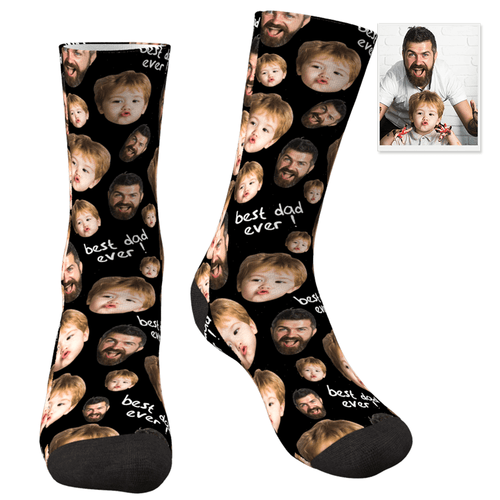 Printed In U.S.A Custom Christmas Face Socks Add Pictures To The Best Dad
