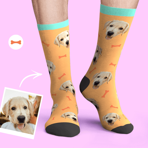 Printed In USA Custom Face Socks Add Pictures Pet Face Socks-Bone
