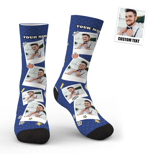 3D Preview Personalized Sticky Note Mark Custom Photo Socks - FaceSocksUsa