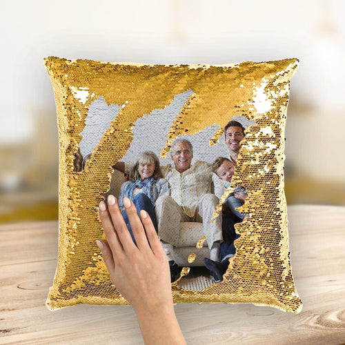 Custom Cute Baby Photo Magic Sequins Pillow Multicolor Shiny 15.75*15.75 Grandkids Photo for Grandparents
