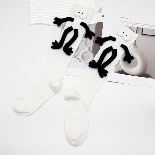 Funny Doll Knee High Socks Holding Hand Socks Gifts for Couple White Beside