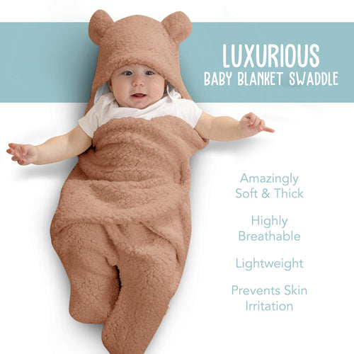 Baby Swaddle Blanket | Ultra-Soft Plush Essential for Infants 0-6 Months | Receiving Swaddling Wrap Brown | Ideal Newborn Registry and Toddler Boy Accessories | Perfect Baby Girl Shower Gift