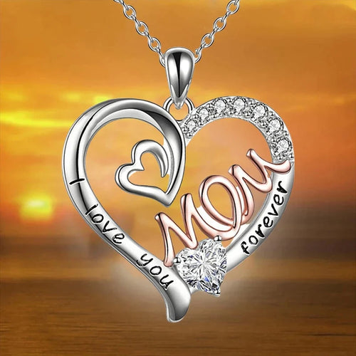Luxury Jewelry Heart Mom Double Love Mother Necklace for Women Zircon Letter Initial Pendant Chain Necklace Mothers Day Gift
