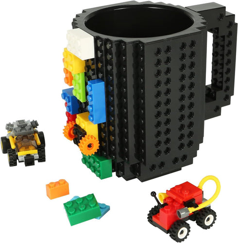 Build-on Brick Coffee Mug, Funny DIY Novelty Cup with Building Blocks Creative for Kids Men Women Xmas Birthday (Blue)
