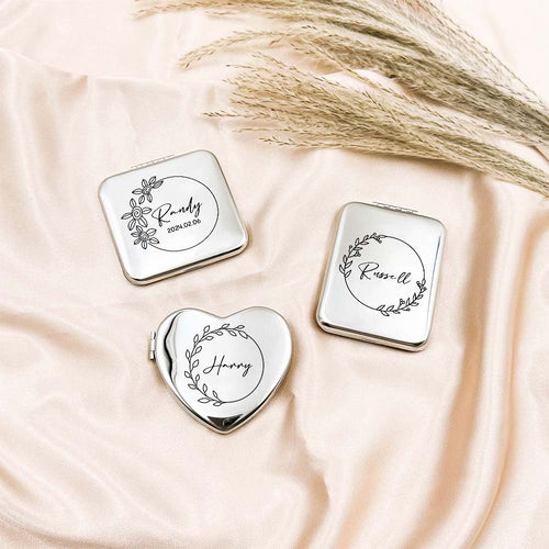 Personalized Engraved Silver Compact Mirror Favor, Custom Engraved Name Pocket Mirror, Gift for Her, Bridesmaid Gifts, Wedding Party Gifts