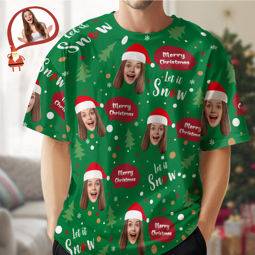 Custom Face and Text T-shirt Christmas Gifts Santa Face Christmas T-shirt