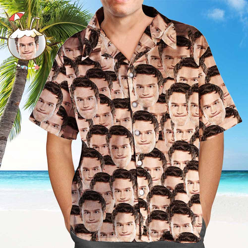 Custom Face Shirt Hawaiian Shirts and Dress Couple Outfit for Lover - Face Mash